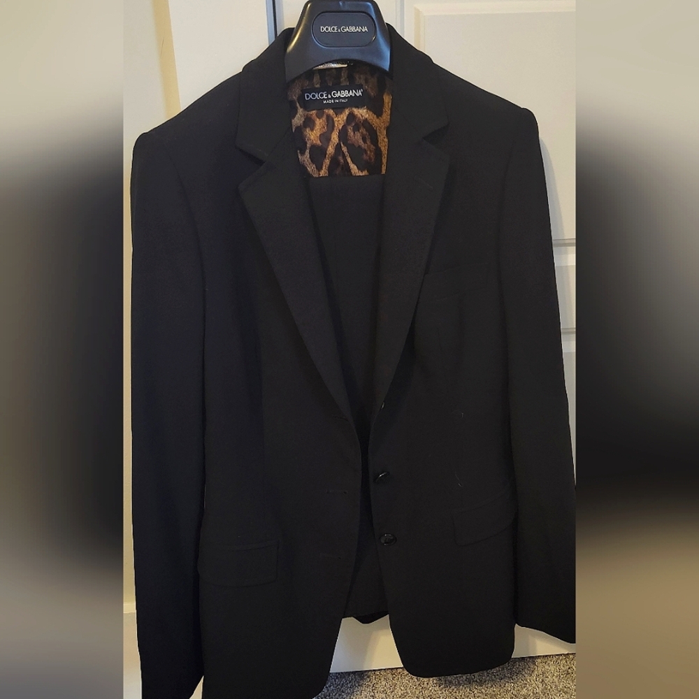 NWOT Dolce&Gabbana $3,195 Pantsuit Size 40 IT (US 4) Black Leopard Lining